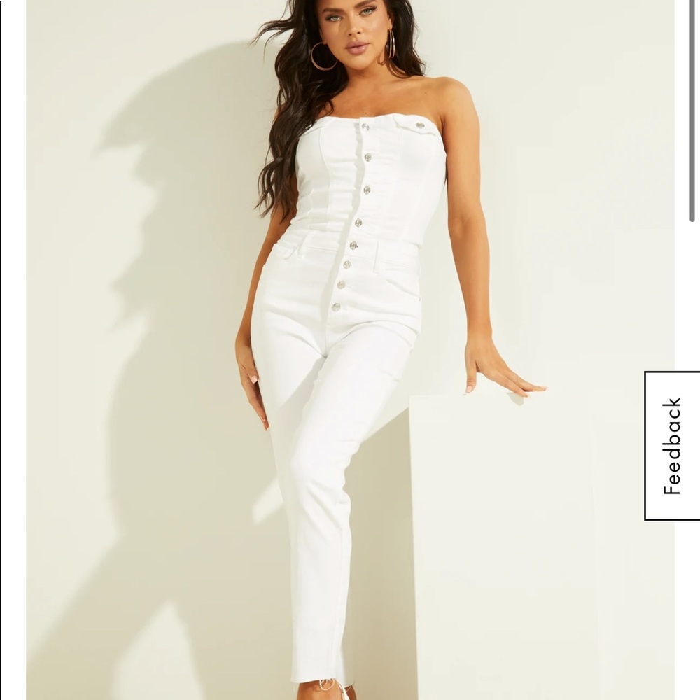 GUESS Strapless Denim Jumpsuit